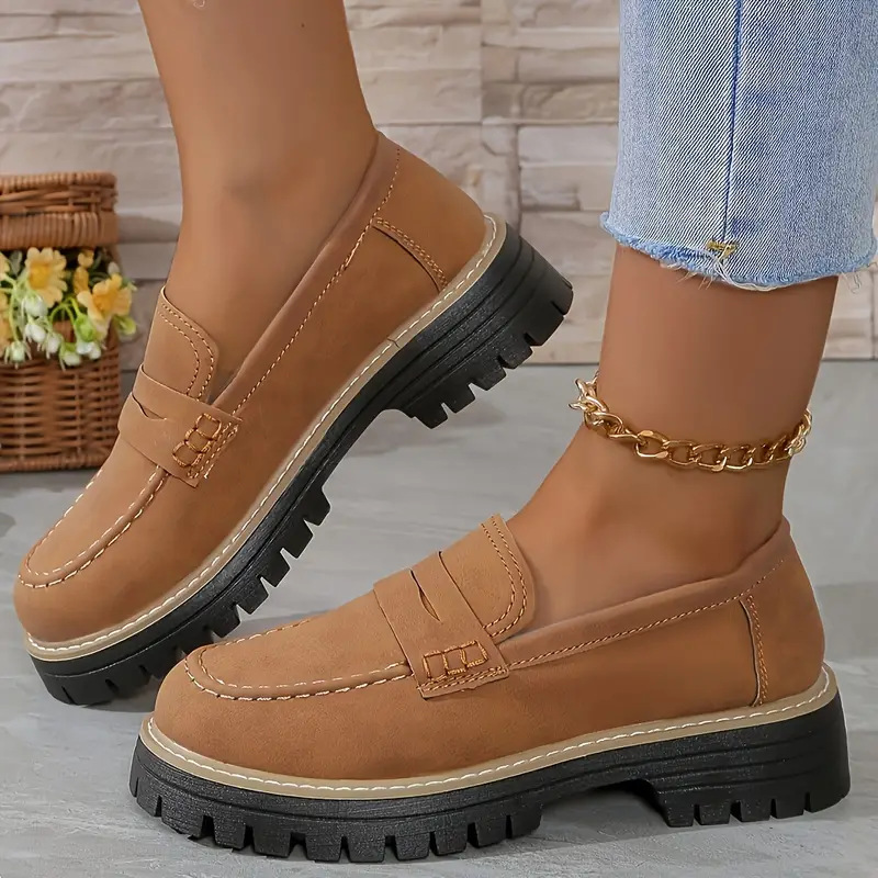 Women's Casual Matte Block-Heel Platform Shoes