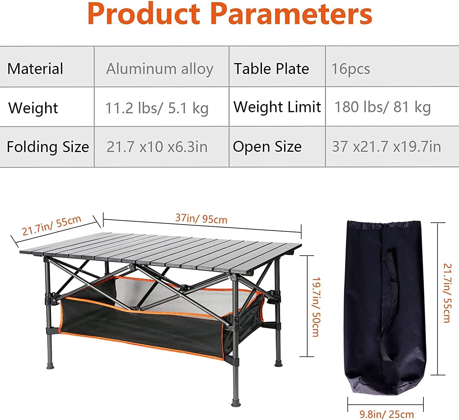 Heavy Duty Aluminum Camping Table with Carry Bag W88987