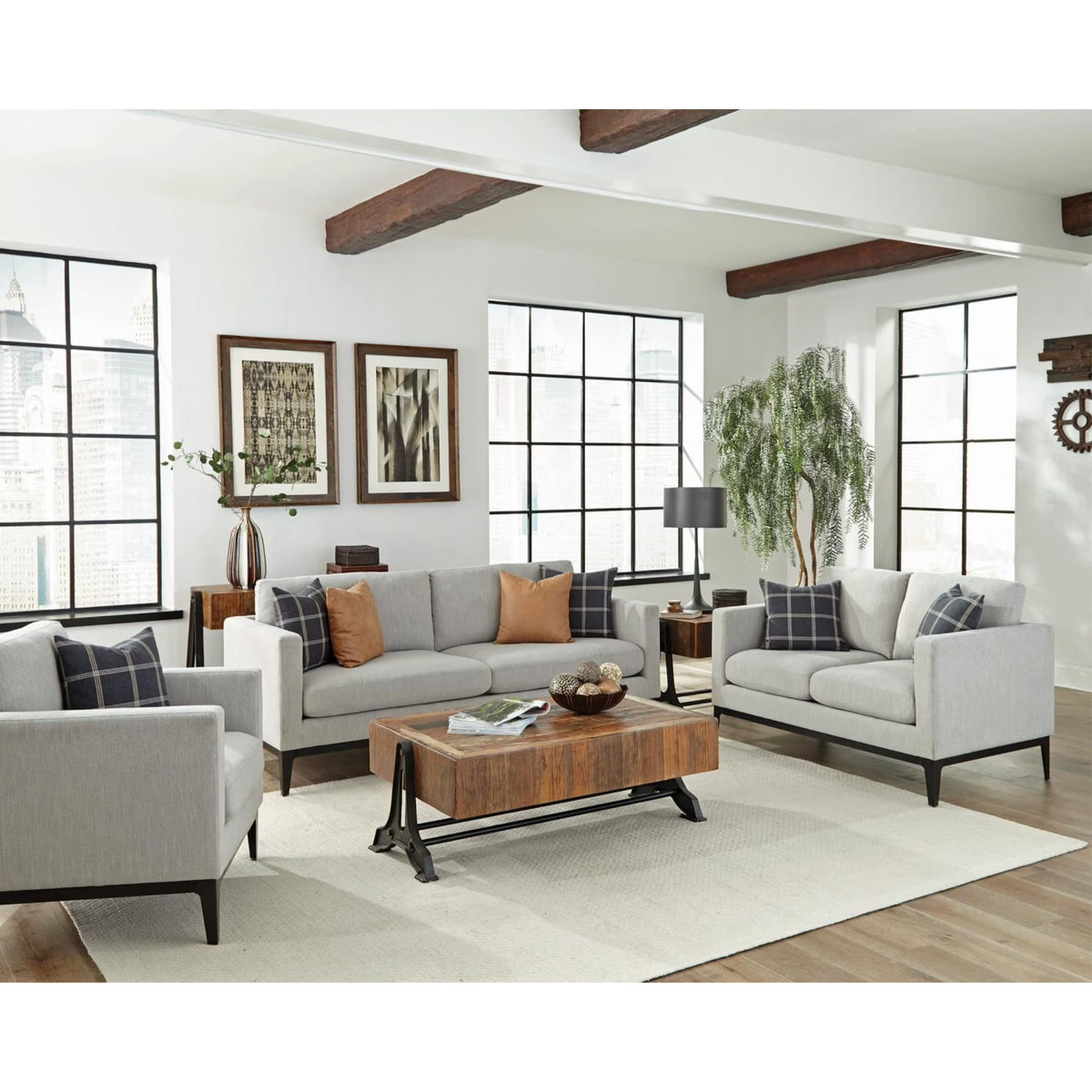 Light Gray 3-piece Fabric Living Room Set J943884