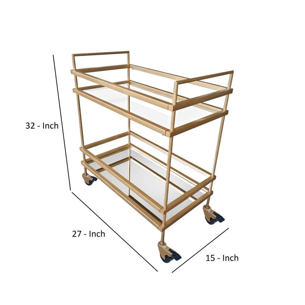 Gold Bar Cart with Two Glass Shelves I84629