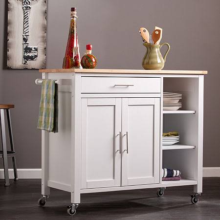 White Wood-Top Kitchen Island X850960