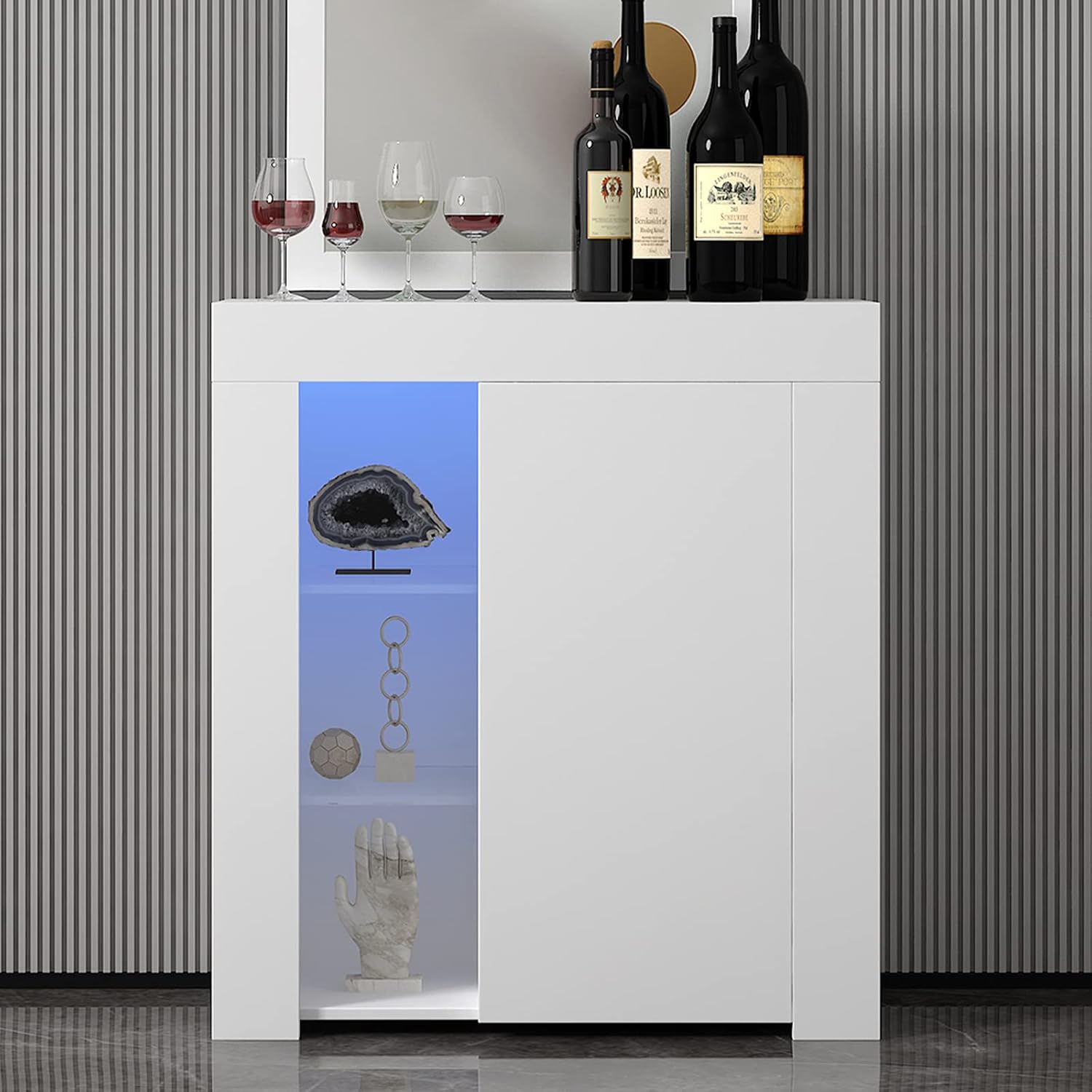 Black High Gloss Sideboard Buffet Storage Cabinet with Led Lights, 2 Doors S708978