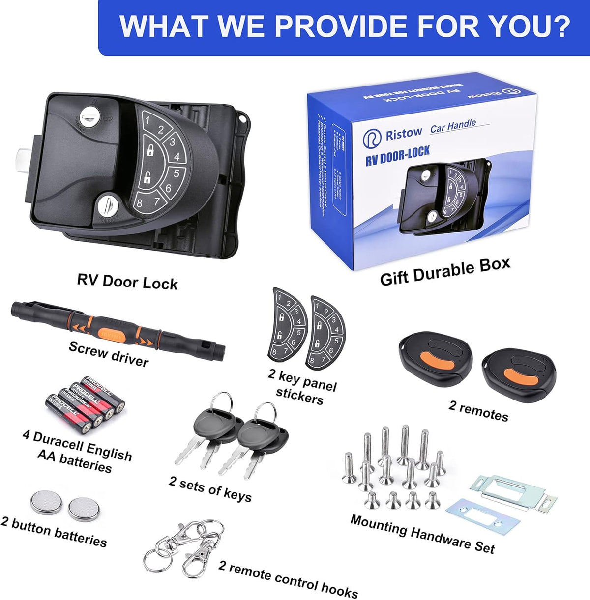 RV Keyless Entry Door Lock with Key Fobs and Backlit Keypad Q386
