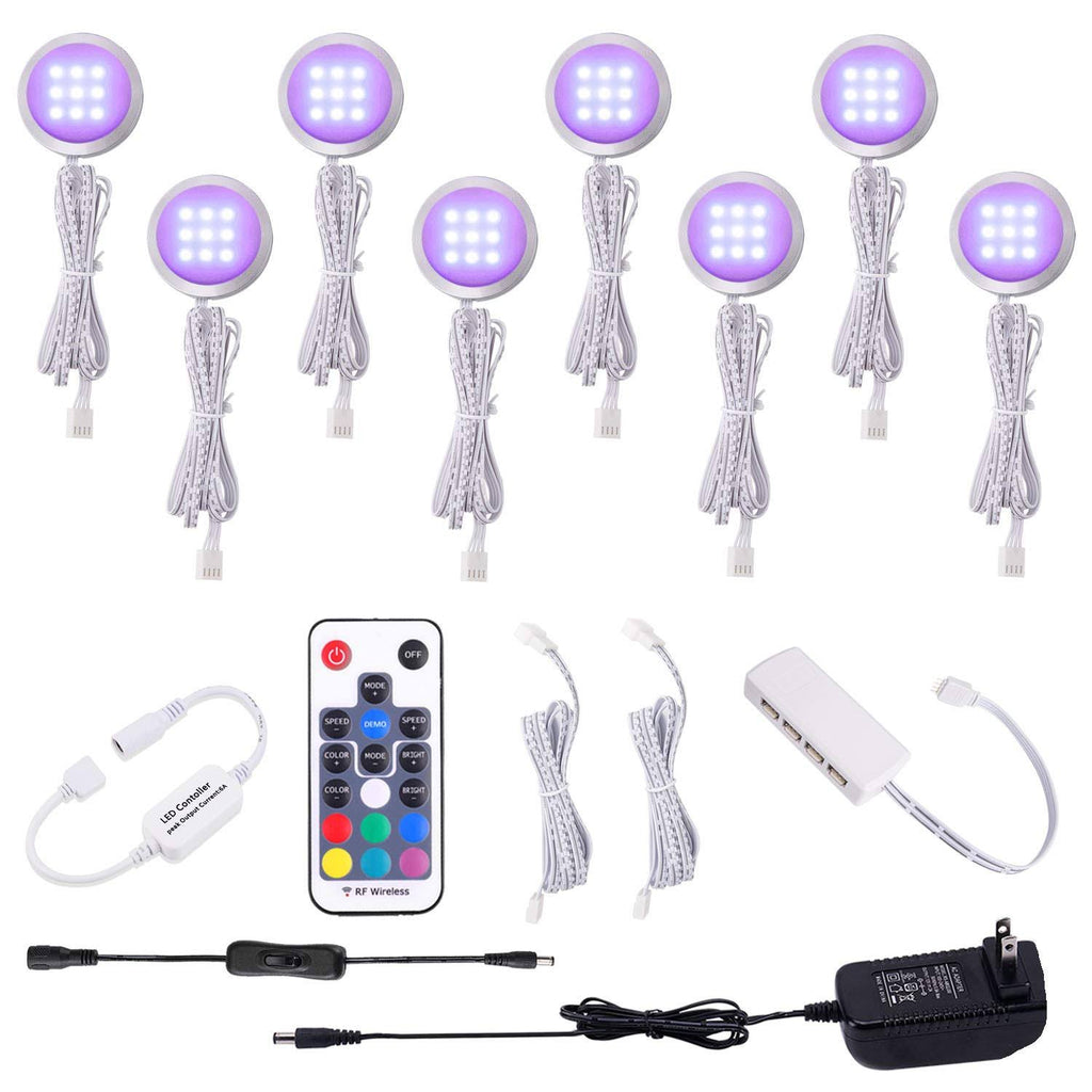 RGB LED Under Cabinet Lights Kit 8 Packs Aluminum Slim O280