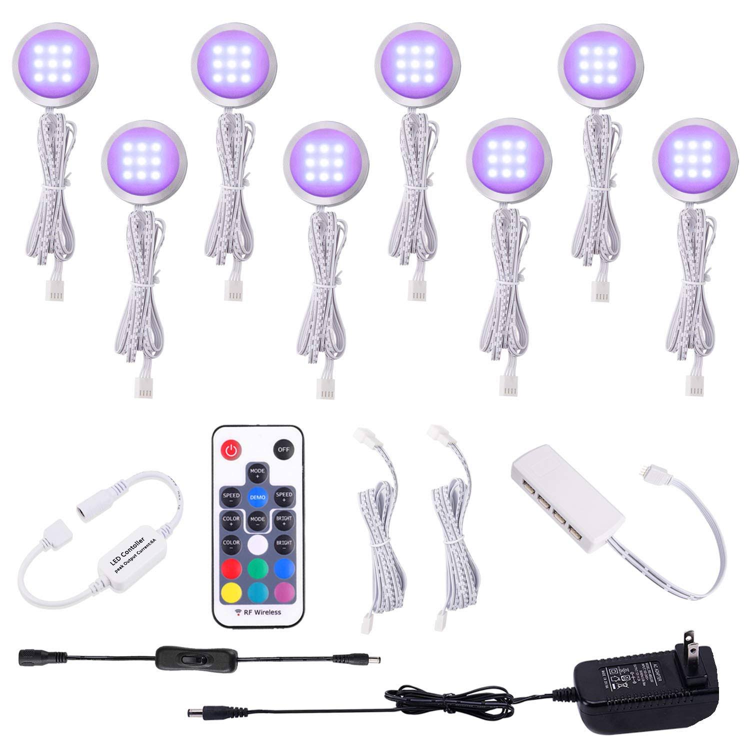 RGB LED Under Cabinet Lights Kit 8 Packs Aluminum Slim O280