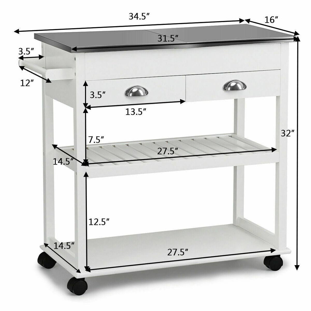 Stainless Steel Mobile Kitchen Trolley Cart with Drawers & Casters T981175