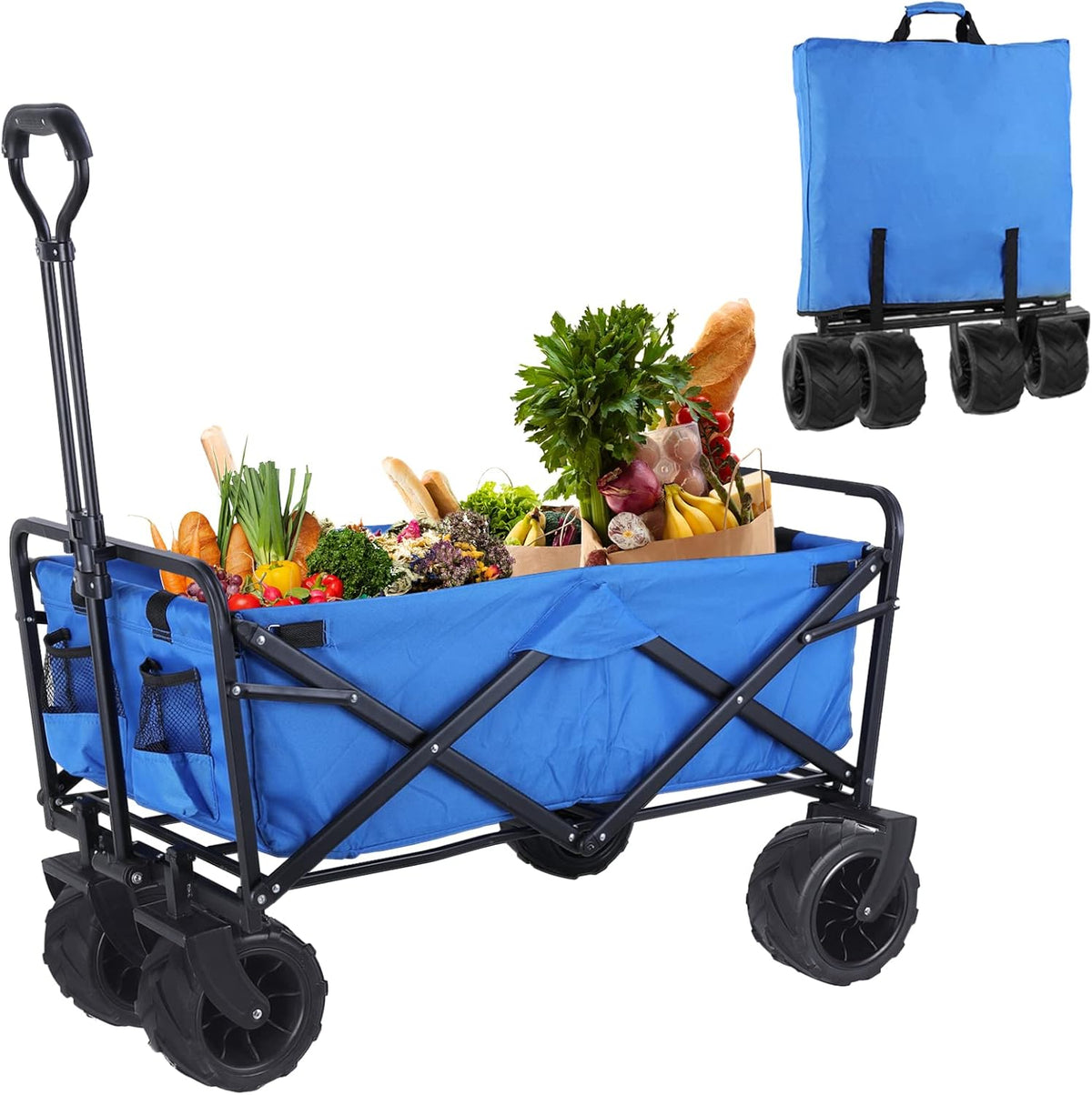Heavy Duty Folding Utility Wagon Cart with All-Terrain Wheel and Carry Bag (Red) Q67006