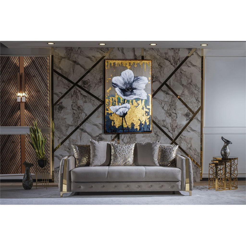 Taupe Sofa with Wood and Under-seat Storage J265573