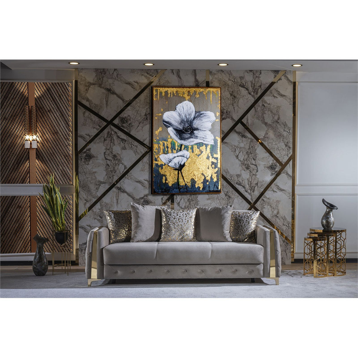 Taupe Sofa with Wood and Under-seat Storage J265573