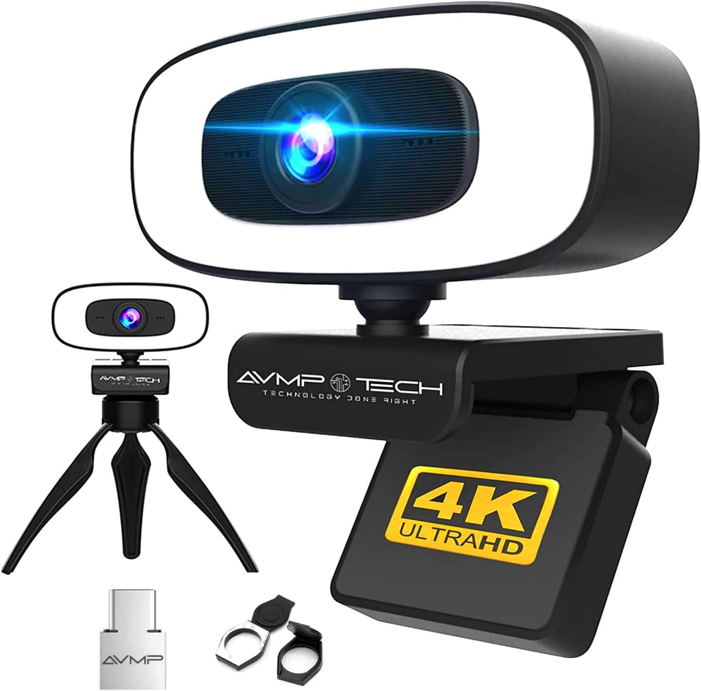 4K Webcam with Ring Light Ultra HD 8MP Autofocus USB Web Cam Stereo Microphone C334645