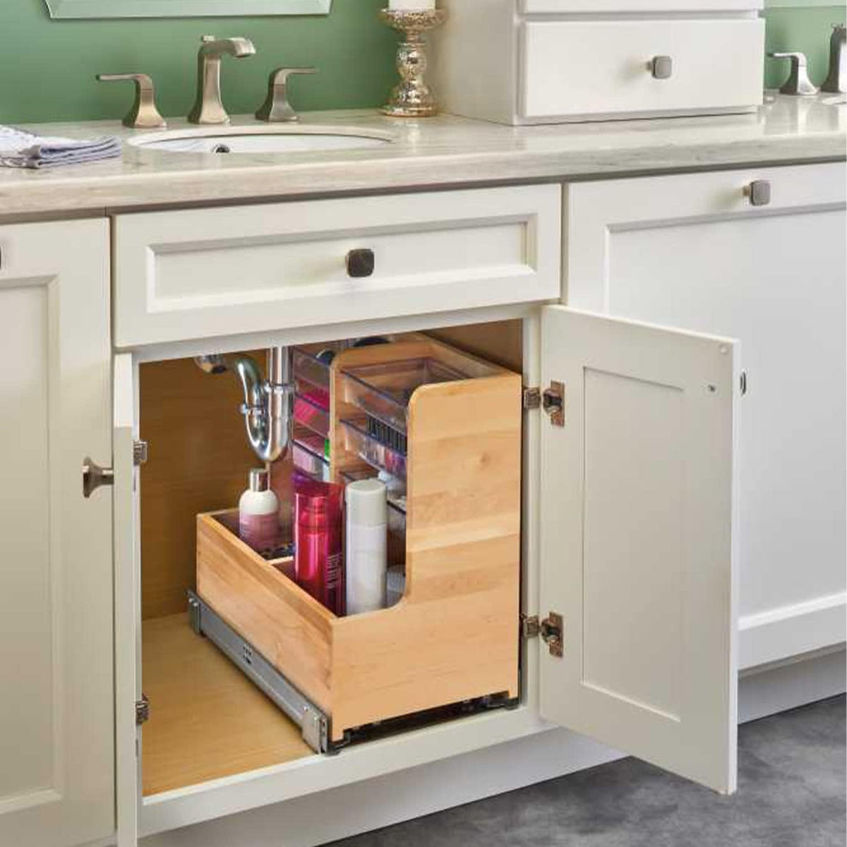 30 Inch Floor Mount L Shaped Wood Sink Vanity Cabinet with Soft Close Slides and Bins Z356934