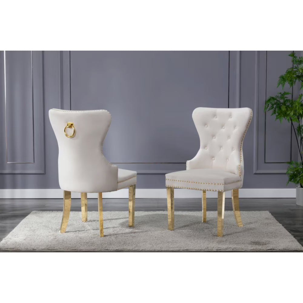 Cream Velvet Side Chairs with Gold Stainless Steel Legs T17846