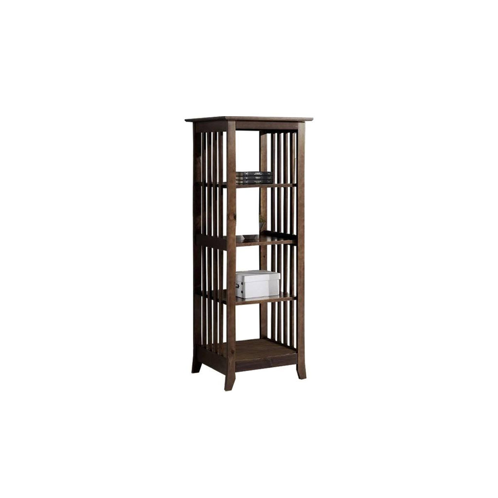 4 Tier Wooden Frame Bookcase with Slatted Side Panels, Brown K227963