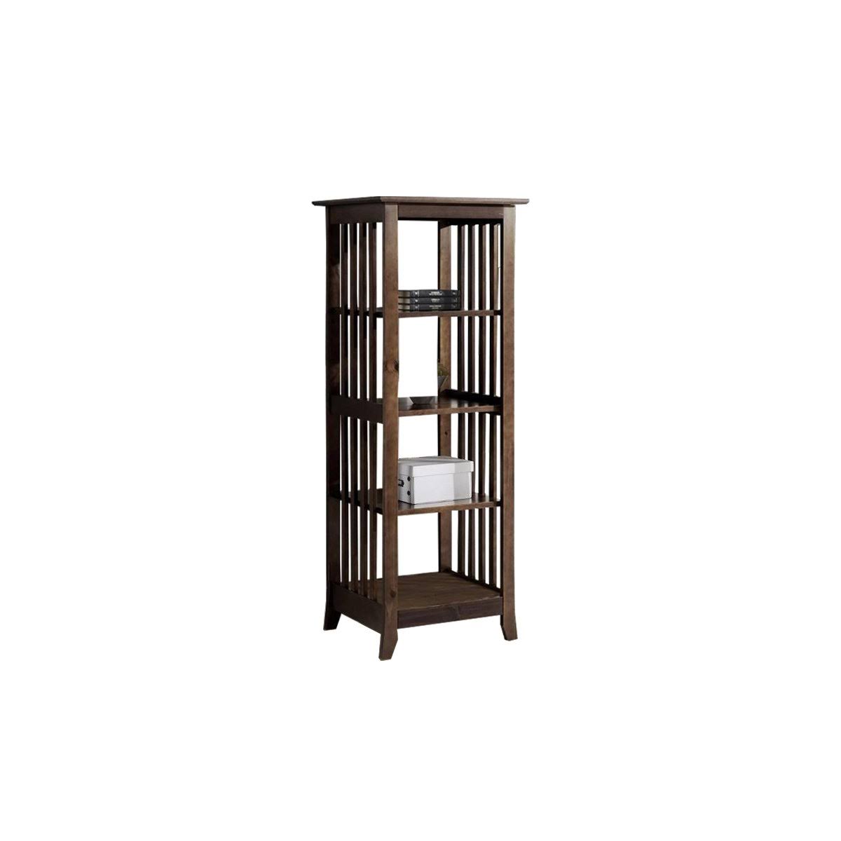 4 Tier Wooden Frame Bookcase with Slatted Side Panels, Brown K227963