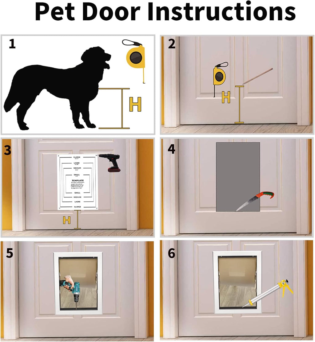 Dog Door with Slide-in Lock Panel and Magnetic Double Flaps, Aluminum Frame Pet Door (Medium) J832