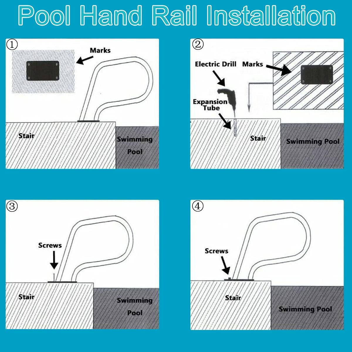 Stainless Steel Swimming Pool Hand Rail with Base Plate M3637