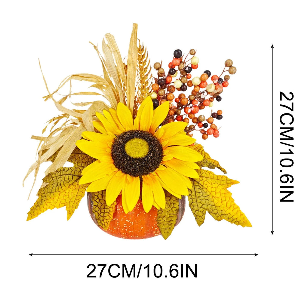 Artificial Fall Maple Flowers Silk Sunflowers Bouquets with Pumpkins Z55943