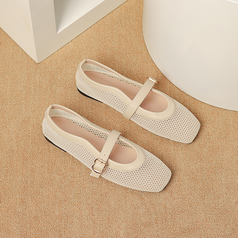 Cutout Single-Strap Mesh Sandals