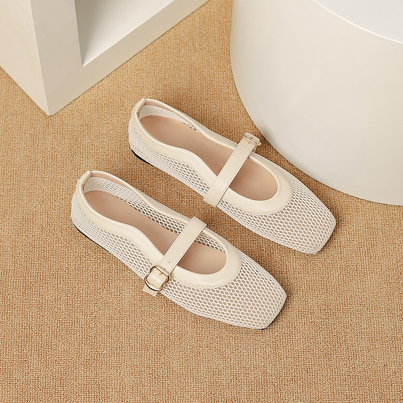 Cutout Single-Strap Mesh Sandals
