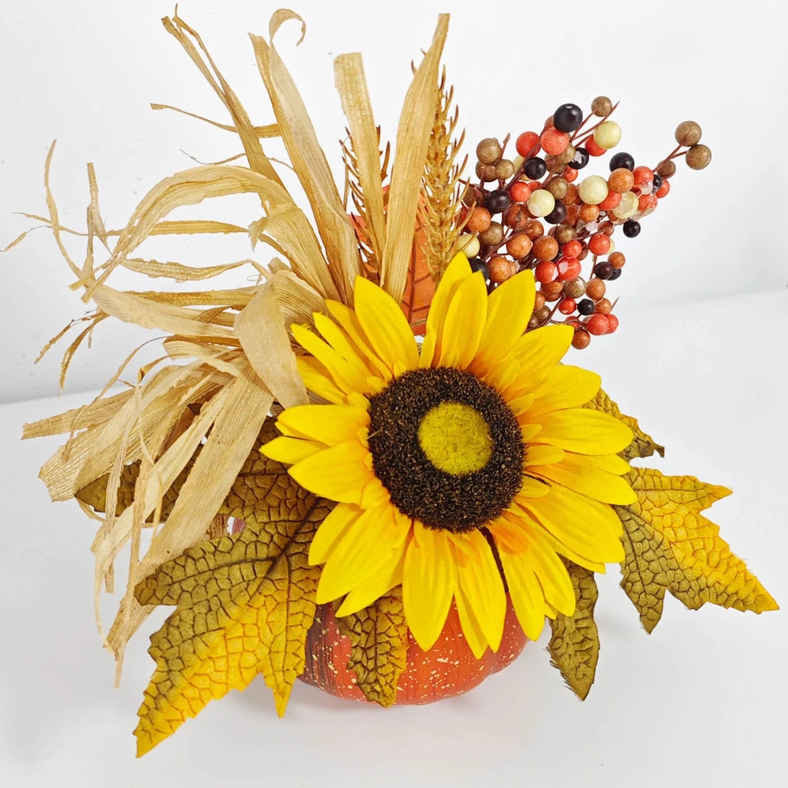Artificial Fall Maple Flowers Silk Sunflowers Bouquets with Pumpkins Z55943