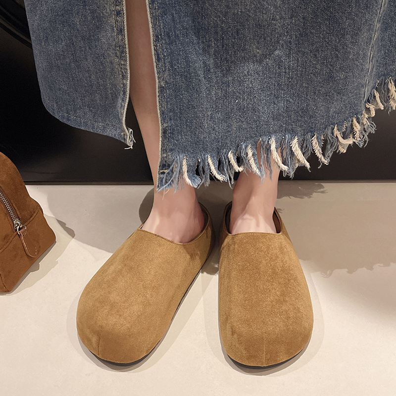 Retro-Chic Platform Suede Backless Slippers with Hidden Height-Increasing Feature