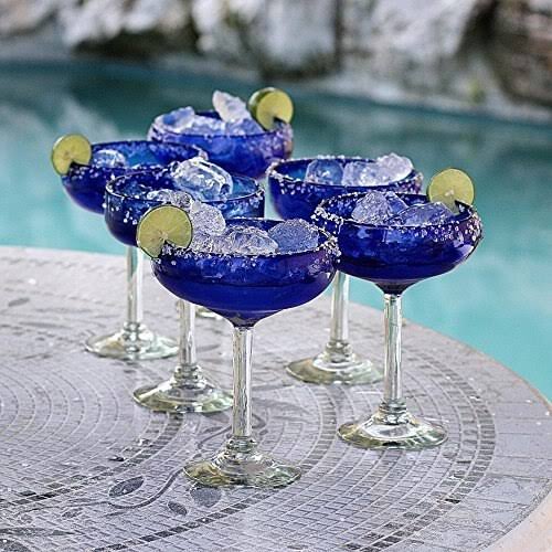 Cobalt Blue Recycled Glass Margarita Glasses U908379