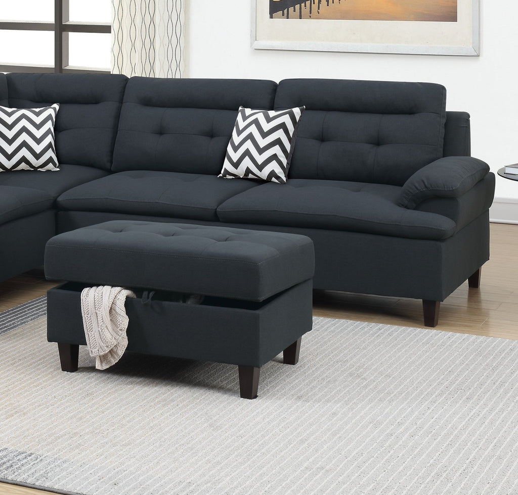 Black Fabric Sectional Sofa with Ottoman Q545