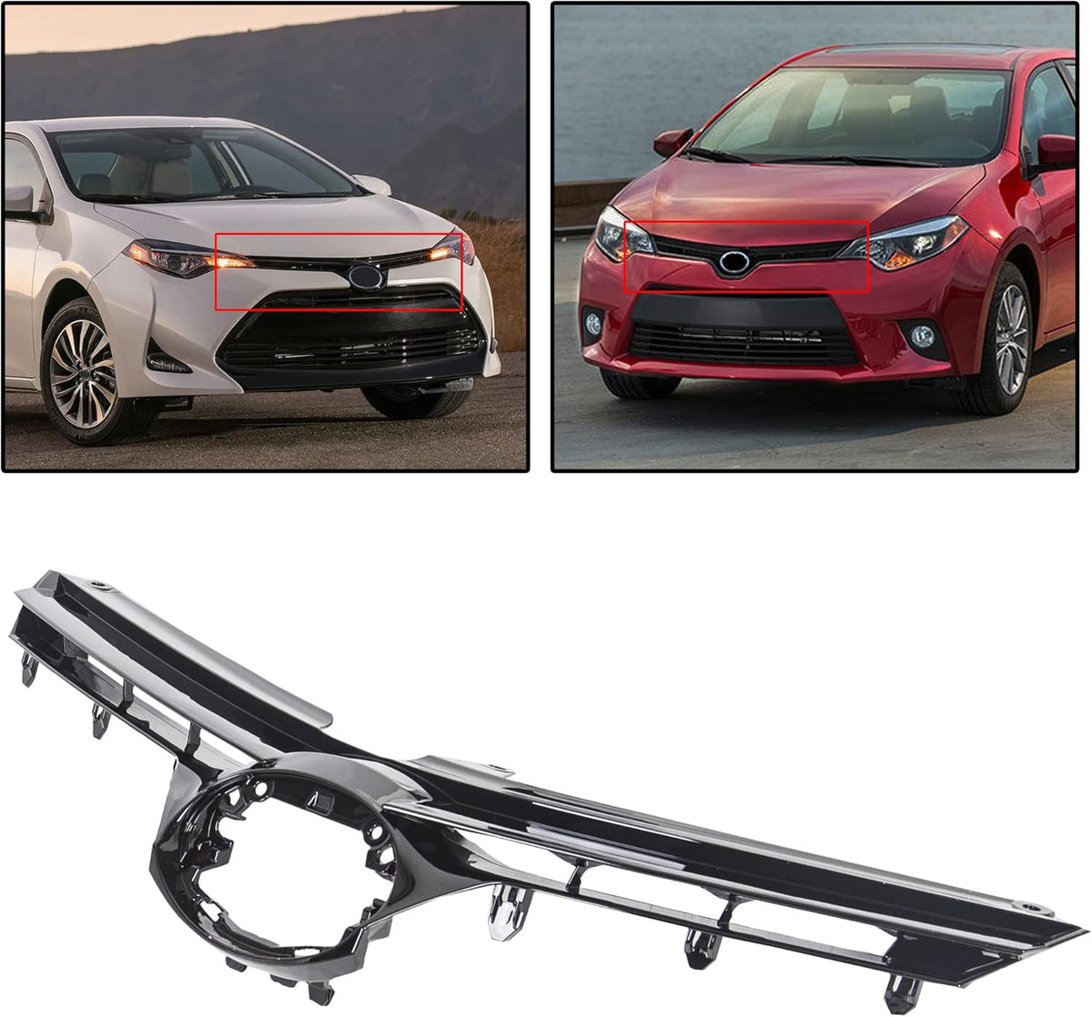 Black Front Bumper Upper Hood Grille Pack of 2 N55877