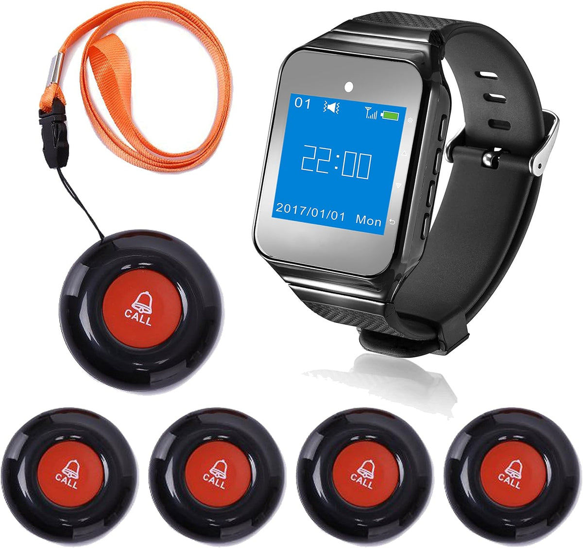 Wireless Wrist Pager Nurse Calling Alert System 1 Receiver 5 PCS Call Buttons K767