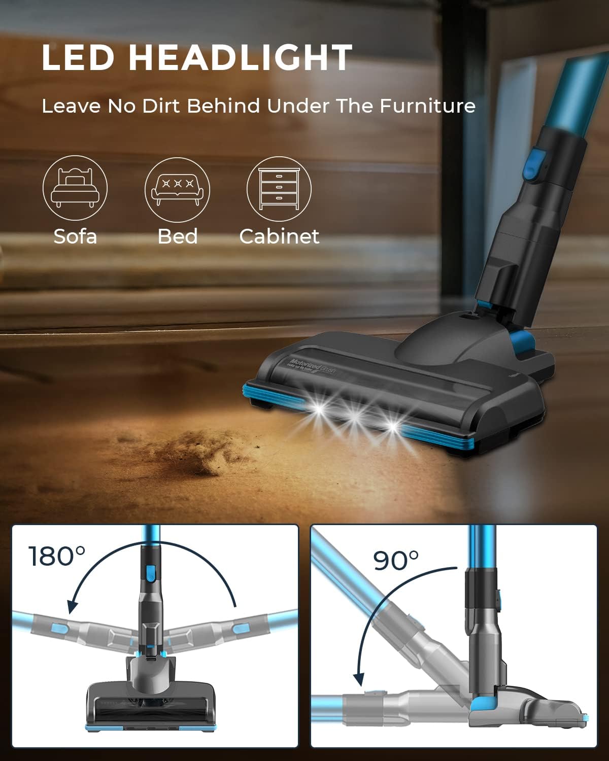 Cordless Stick Vacuum Cleaner with Self Stand, 22KPa, 40Min Runtime, LED Light F515556