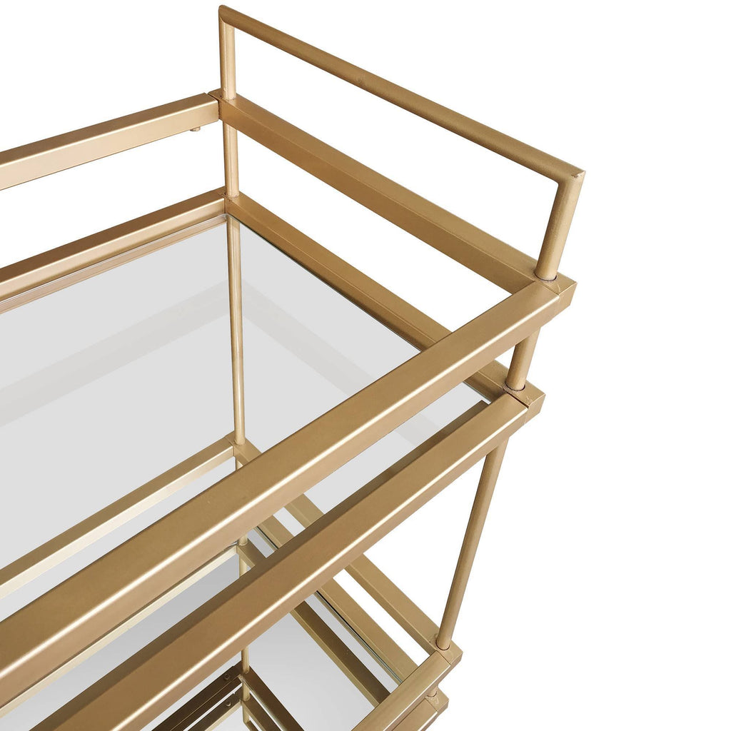 Gold Bar Cart with Two Glass Shelves I84629