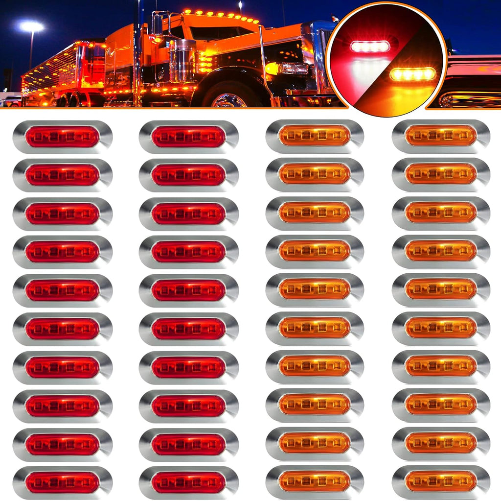 40PCS Amber Red DC12V-24V LED Side Marker Indicator Lights M4849