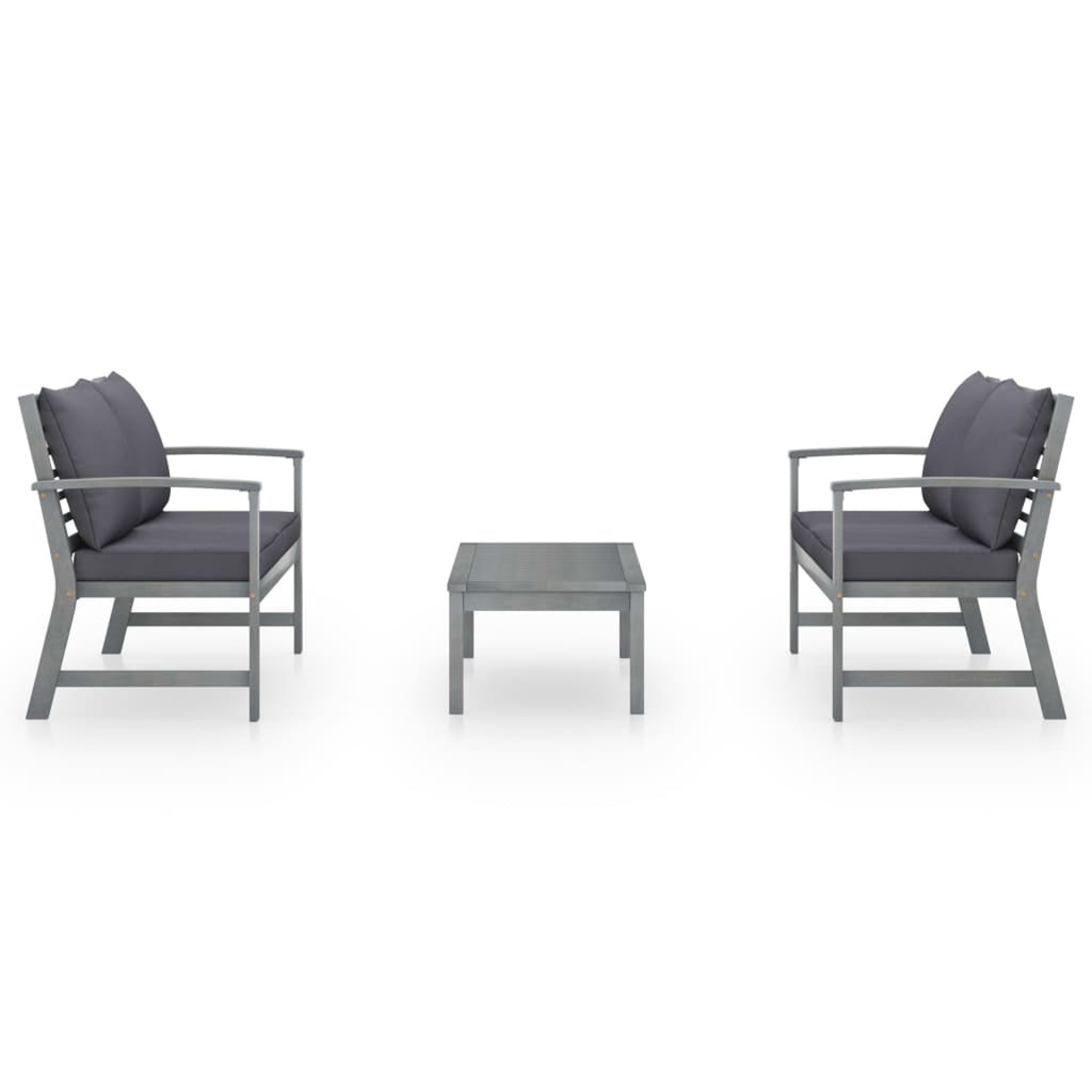 3 Piece Gray Acacia Wood Outdoor Sectional Sofa Set with Cushions P408