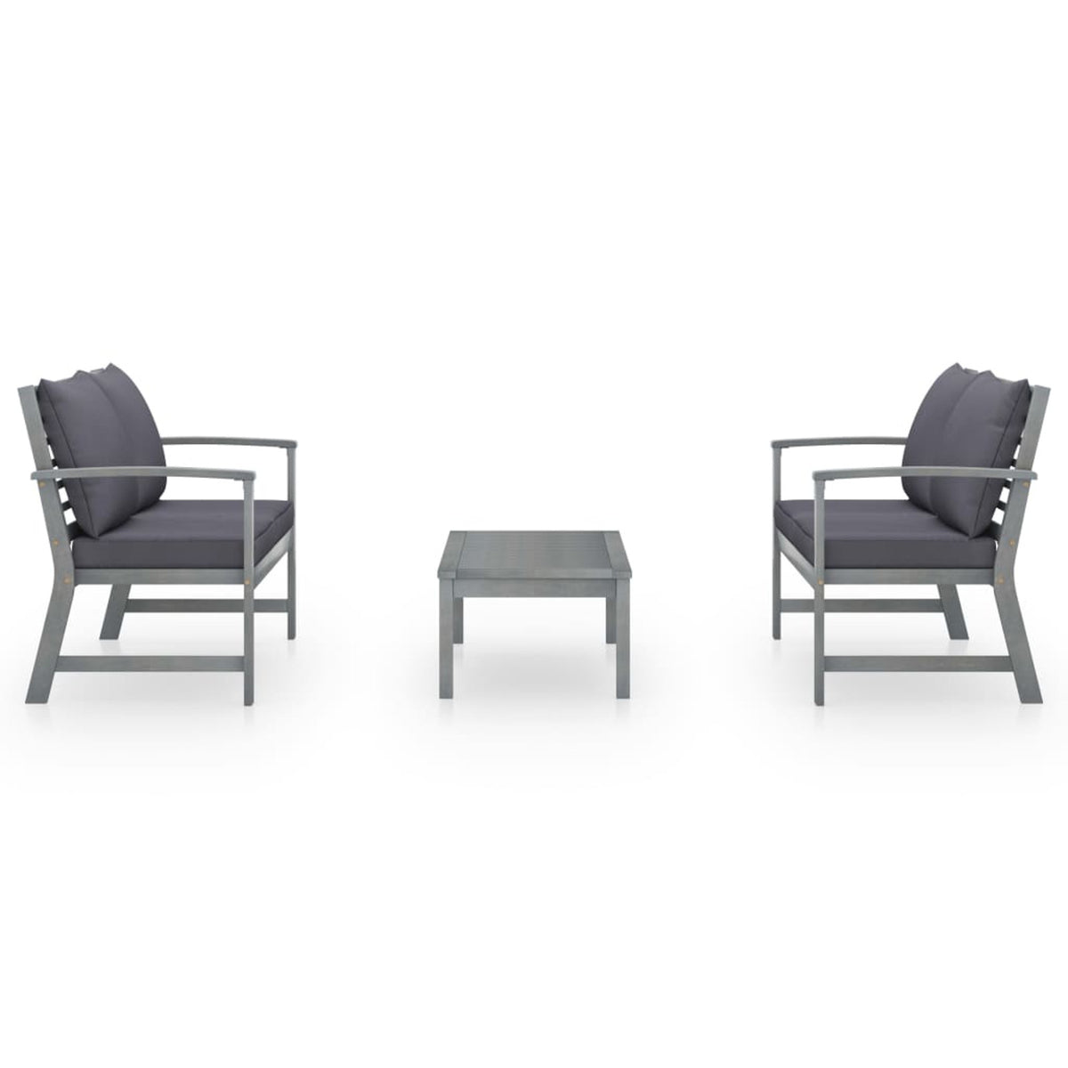 3 Piece Gray Acacia Wood Outdoor Sectional Sofa Set with Cushions P408
