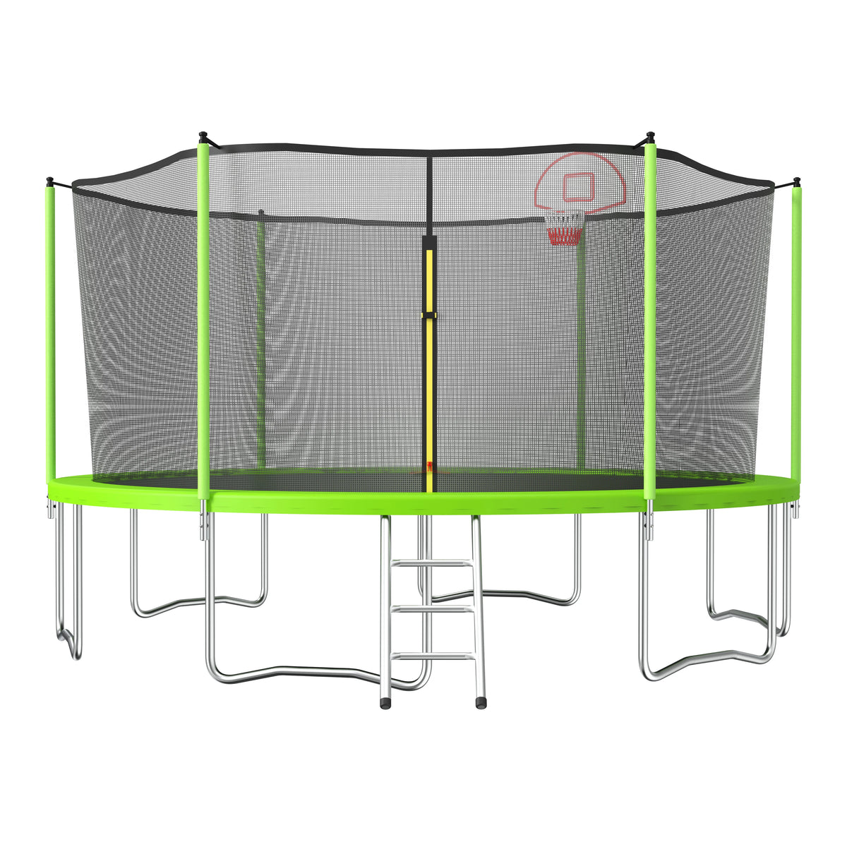 Green 15FT Round Trampoline with Enclosure & Hoop Z81019