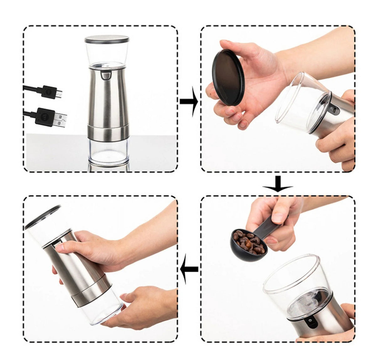 USB Charge Stainless Steel Coffee Grinder O56127