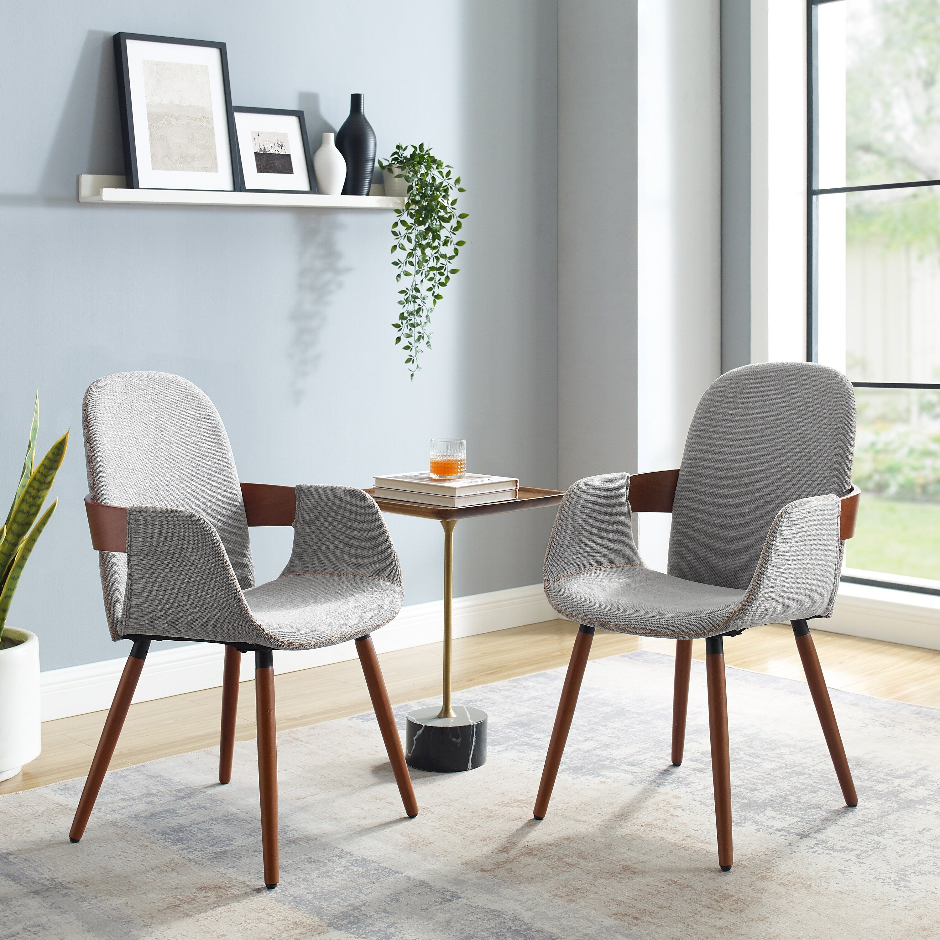 Dark Grey Upholstered Accent Side Chairs with Bamboo Legs Set of 2 U19990