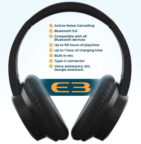 Black Over-Ear Bluetooth Headphones Active Noise Cancelling G2416