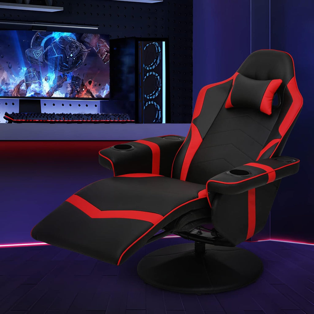 Red PU Leather 360° Swivel Recliner Massage Chair with Footrest B4399