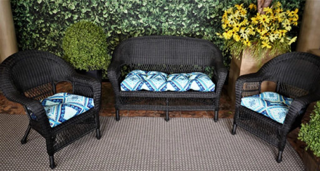 3 Piece Blue and Green Outdoor Seat Cushion Set O426770