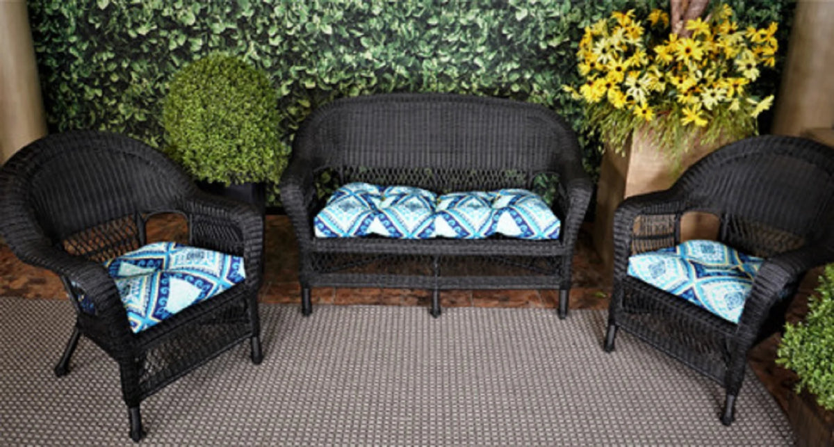 3 Piece Blue and Green Outdoor Seat Cushion Set O426770