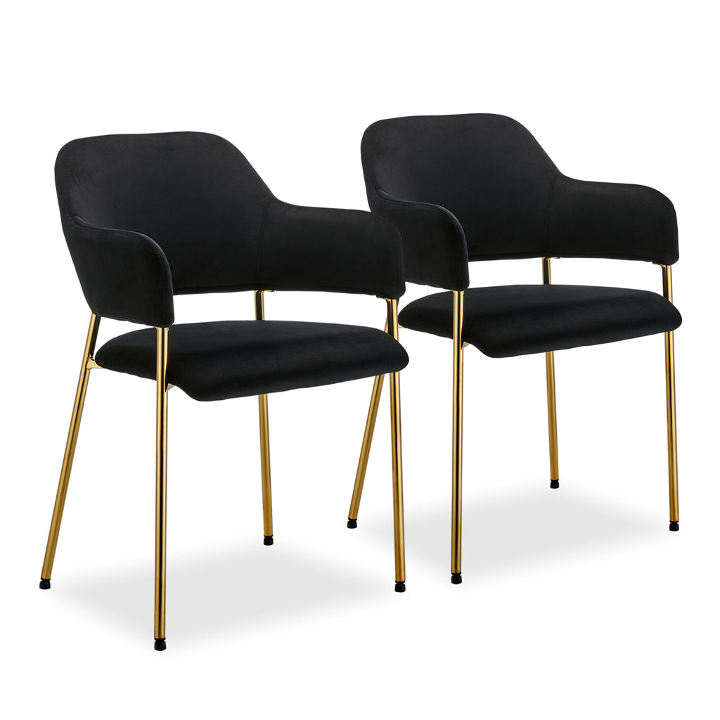 Black Velvet Dining Chairs Set of 2 with Armrest and Golden Chrome Legs S65711