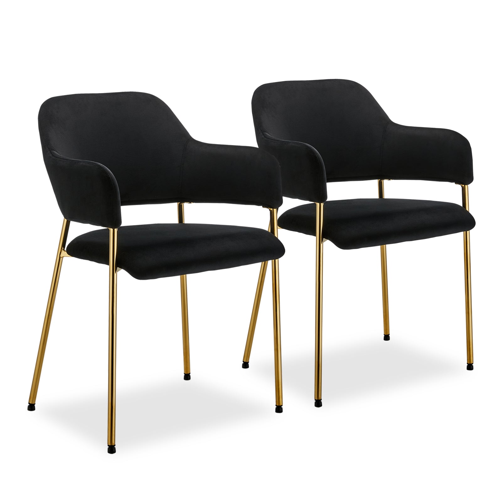 Black Velvet Dining Chairs Set of 2 with Armrest and Golden Chrome Legs S65711