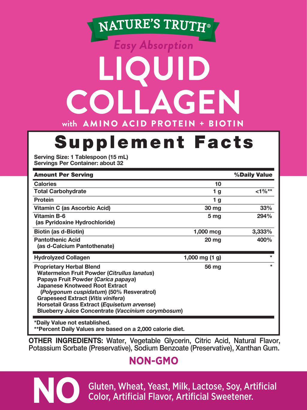 Liquid Collagen Supplement, 16 oz, Natural Berry Flavor W460631
