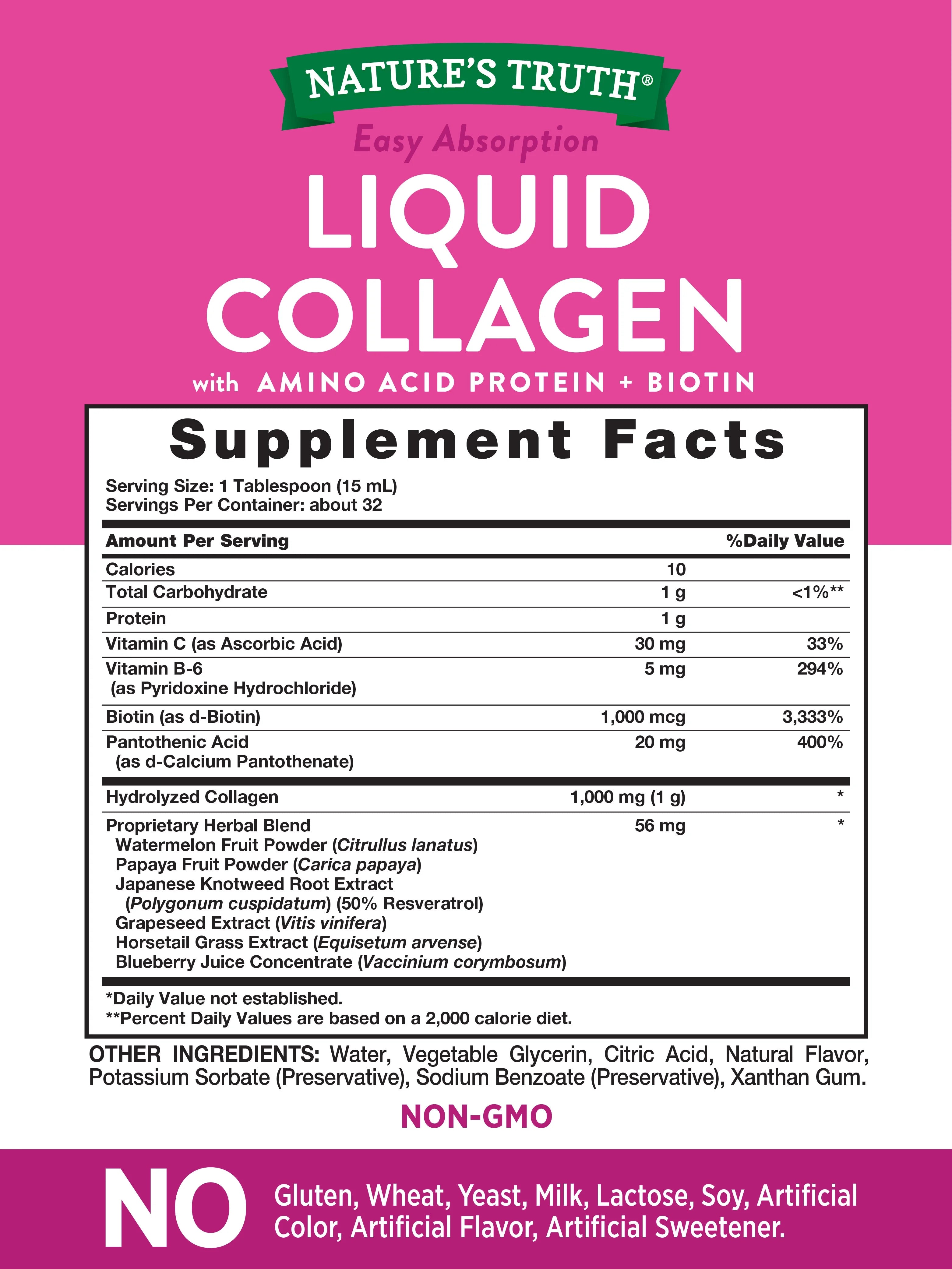 Liquid Collagen Supplement, 16 oz, Natural Berry Flavor W460631