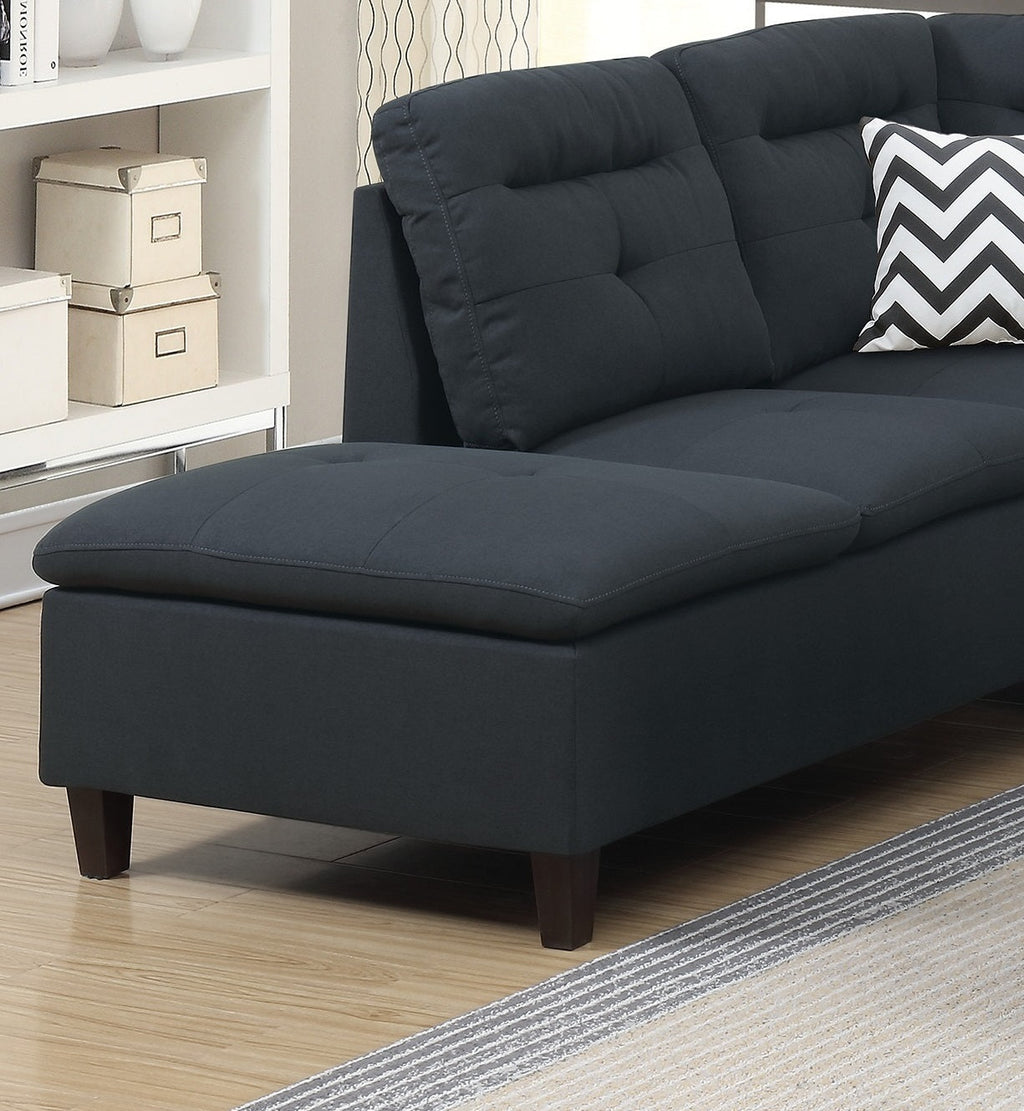 Black Fabric Sectional Sofa with Ottoman Q545
