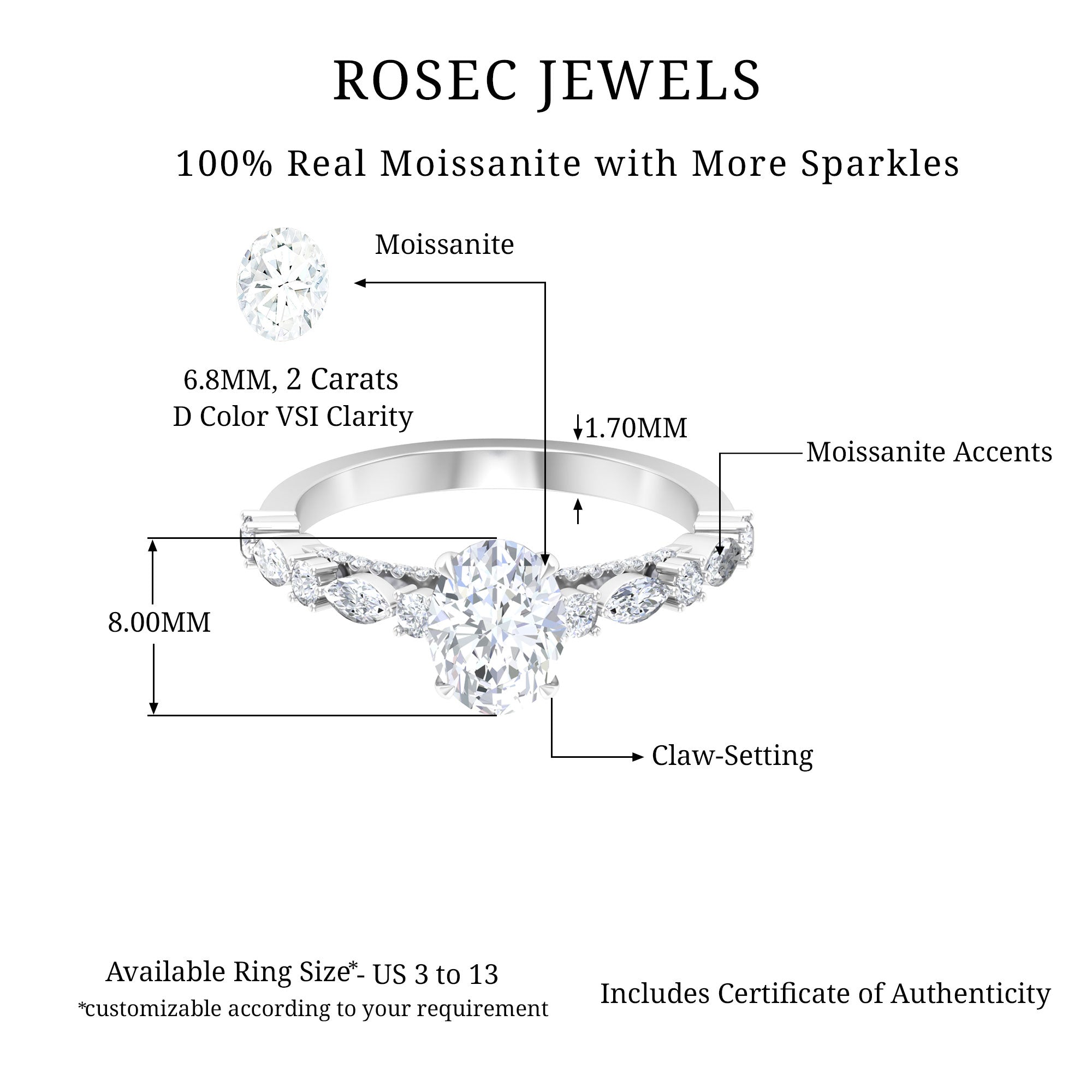 14K Yellow Gold Oval Moissanite Engagement Ring with Side Stones E99782