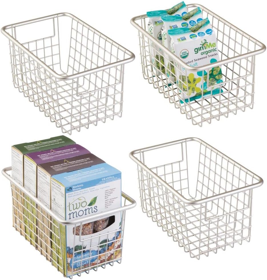 Bronze Metal Wire Storage Organizer Bin Basket with Handles, 4 Pack Q857