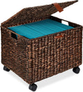 Water Hyacinth Rolling Filing Cabinet with Lid, 4 Locking Wheels Y549