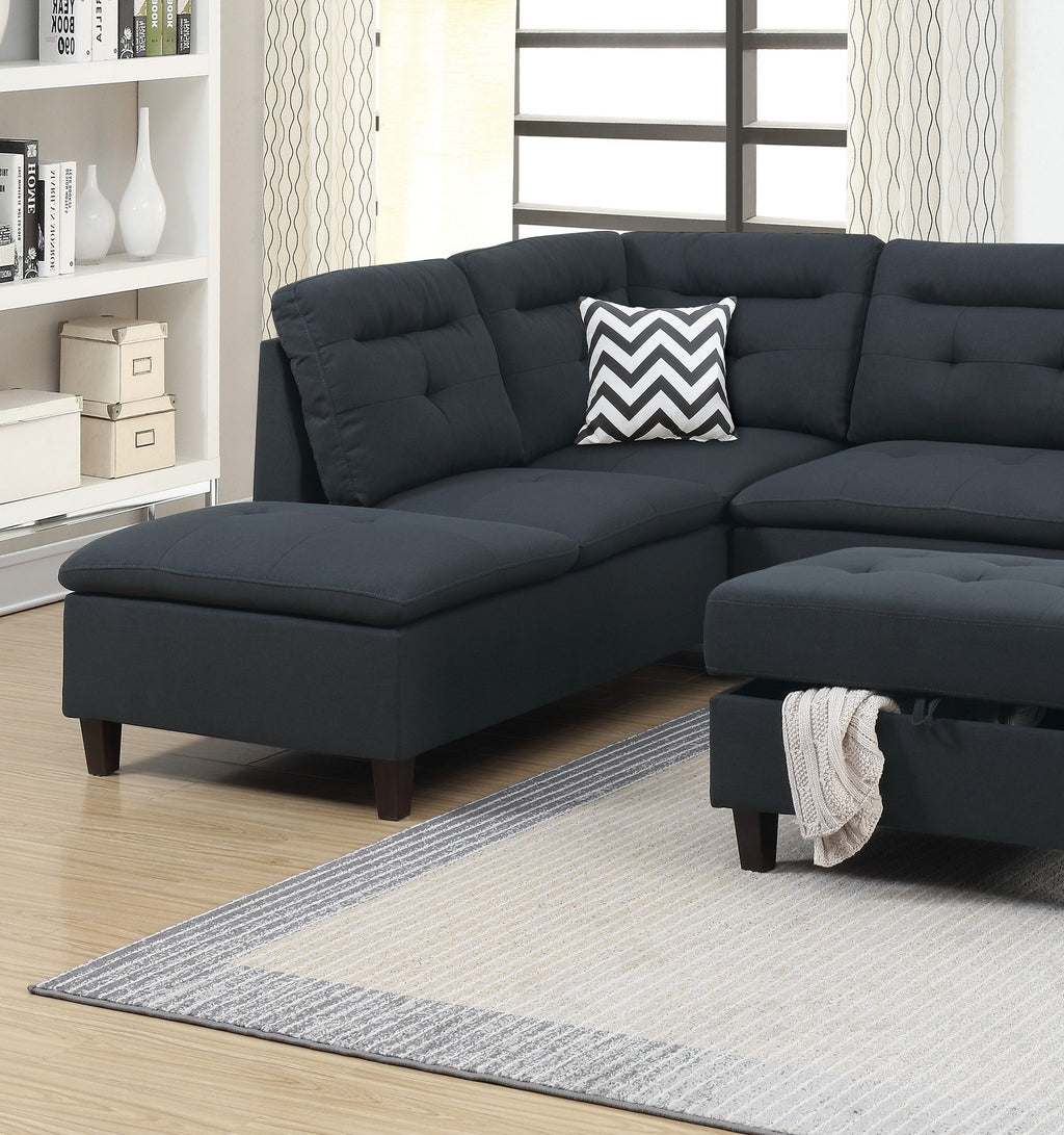 Black Fabric Sectional Sofa with Ottoman Q545